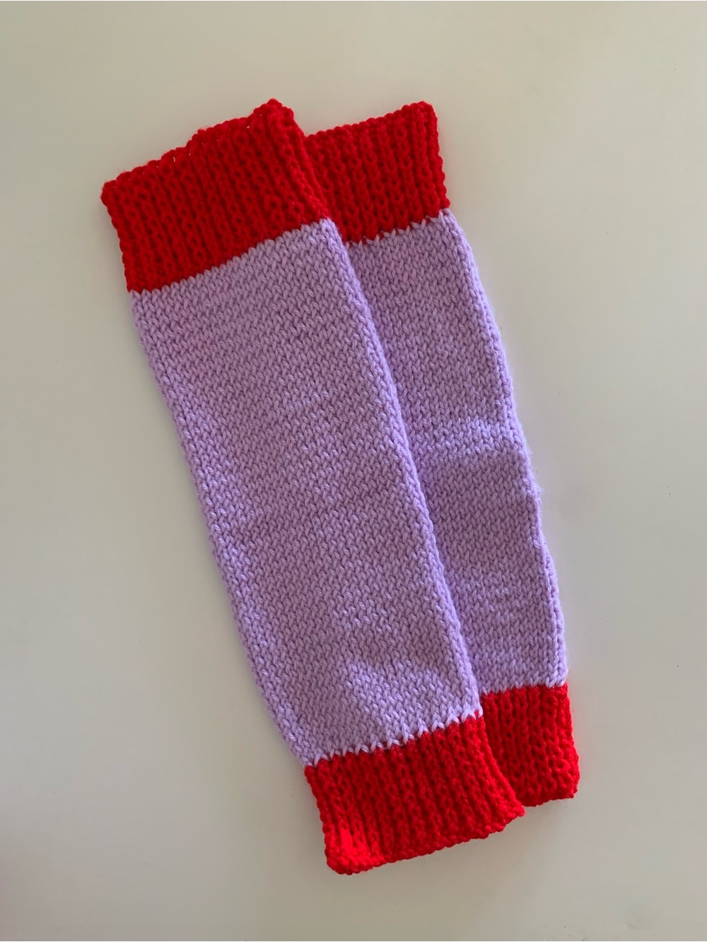Lavender and Red Knit Leg Warmers - Unbranded
